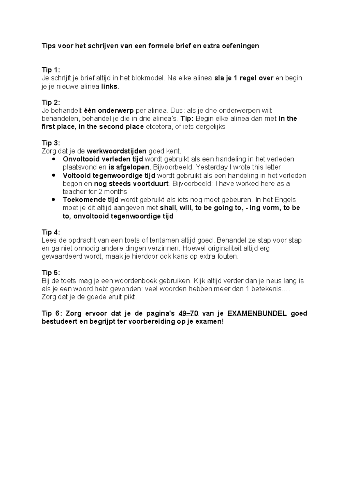 Tips voor het Schrijven van een Formele Brief + Oefeningen (ENG 101 ...