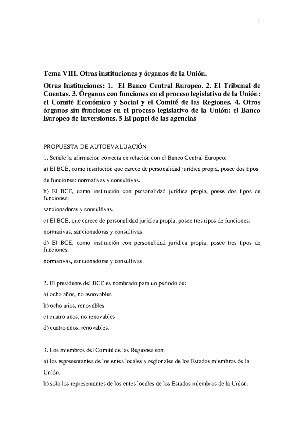 Tema VIII: Instituciones, Órganos y Organismos de la Unión Europea ...