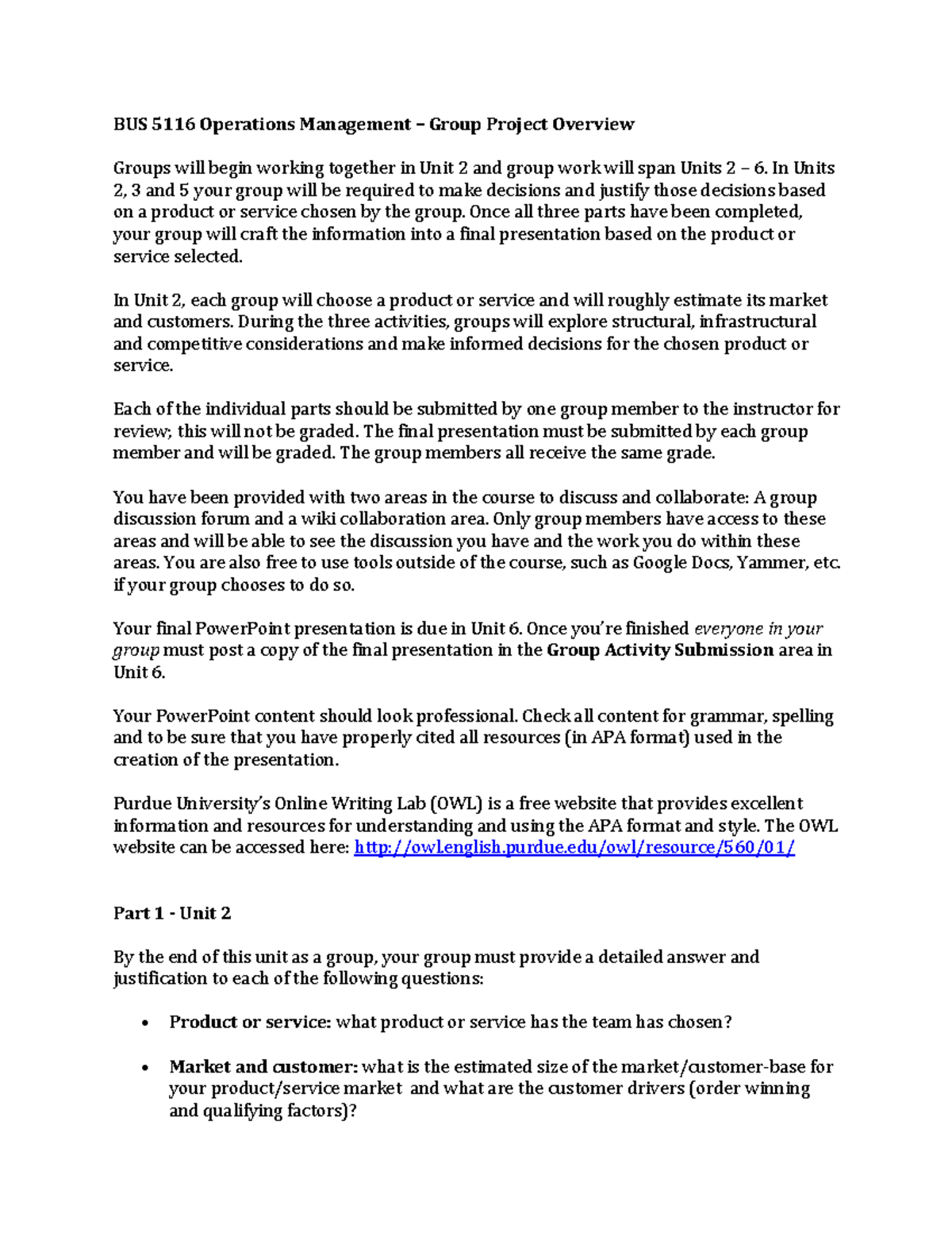 BUS 5116 Operations Management – Group Project Guidelines & Phases ...