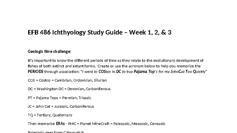 EFB 486 Ichthyology Study Guide: Evolution, Anatomy & Fish ...