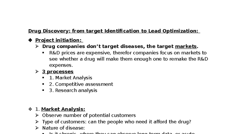 Drug Discovery (Course Code): From Target ID to Lead Optimization - Studocu