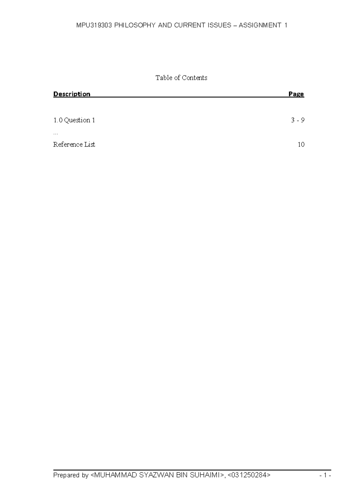 MPU319303 Philosophy and Current Issues: Rukun Negara Assignment 1 ...