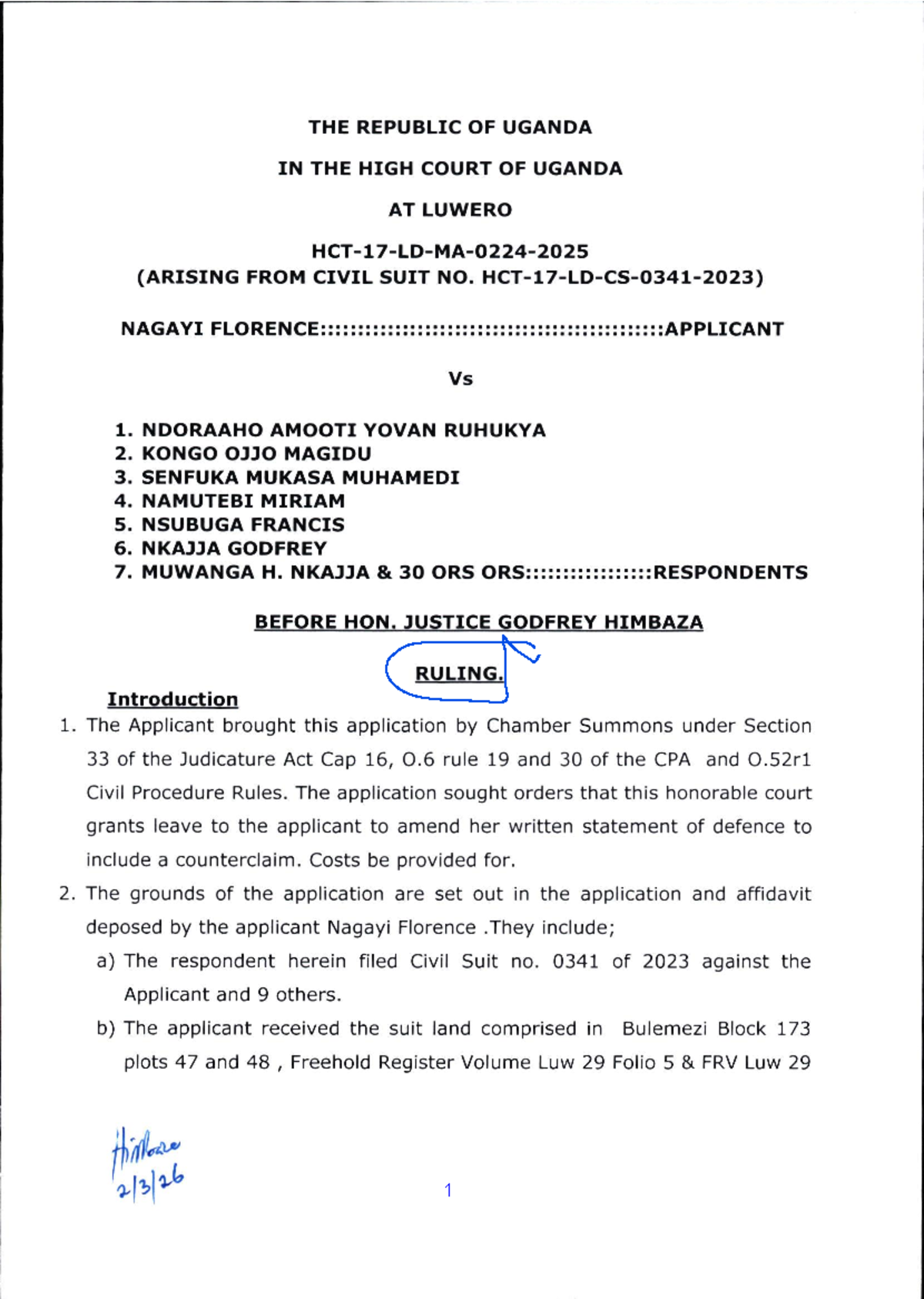 Nagayi Florence v Ndoraaho Amooti Yovan Ruhukya: High Court Ruling on ...