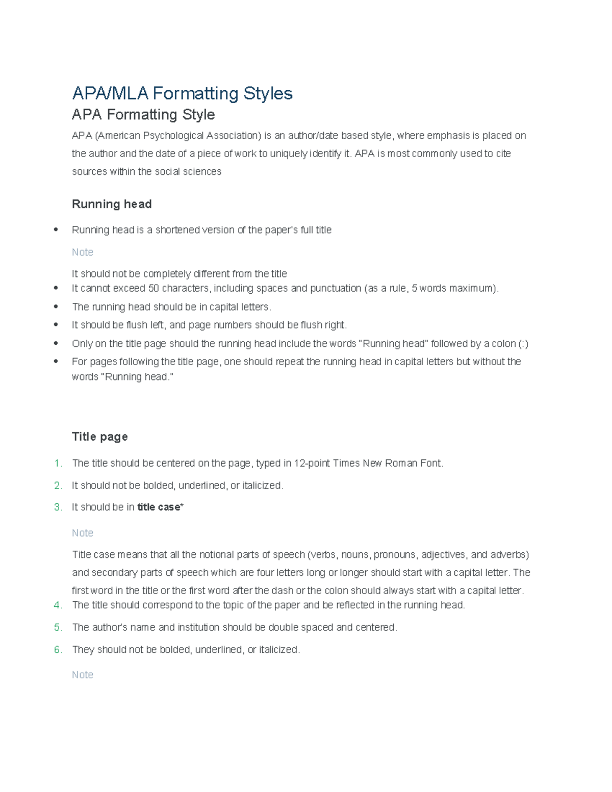 APA & MLA Formatting Styles: Key Guidelines and Differences - Studocu