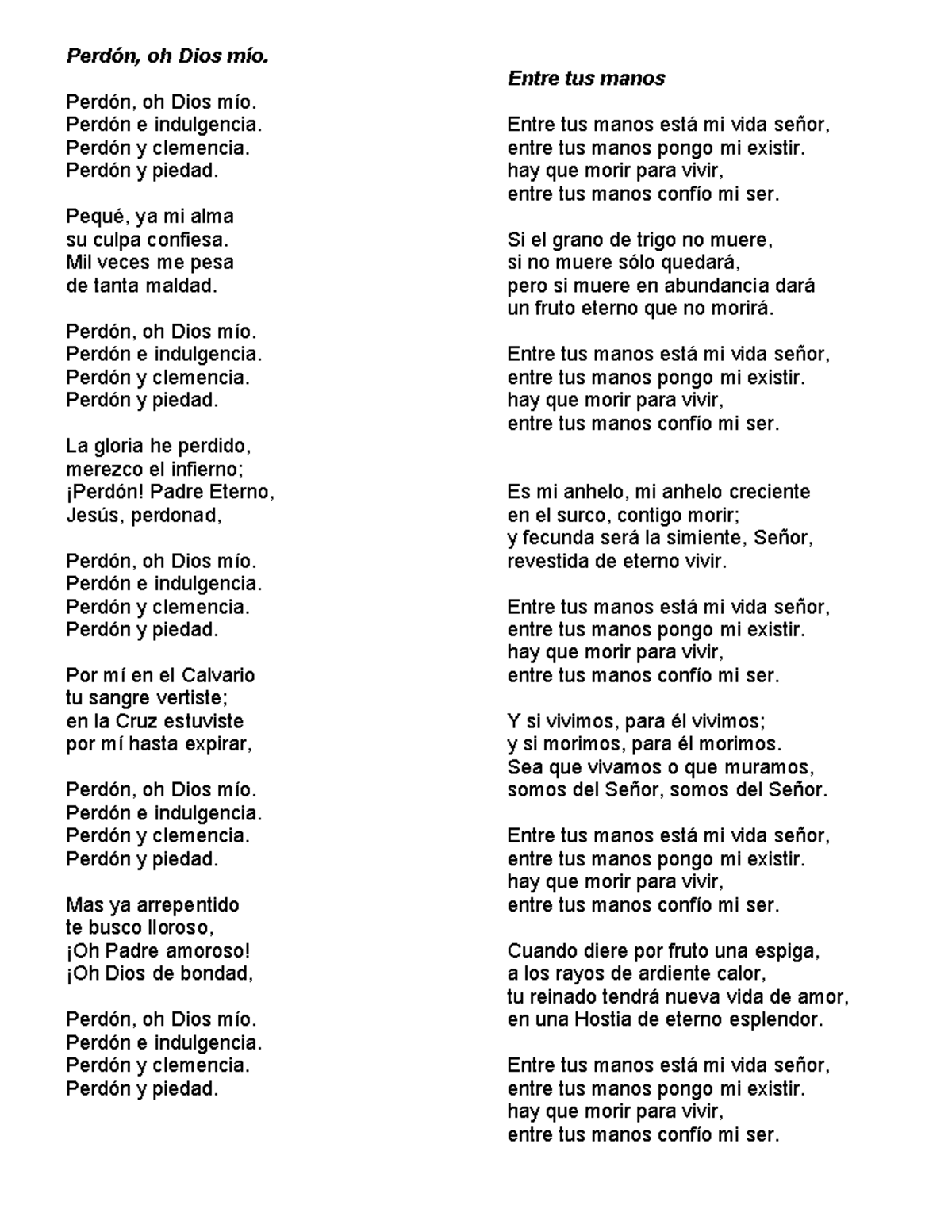 Alabanzas catolicas - ORACIONES - Perdón, oh Dios mío. Perdón, oh Dios ...