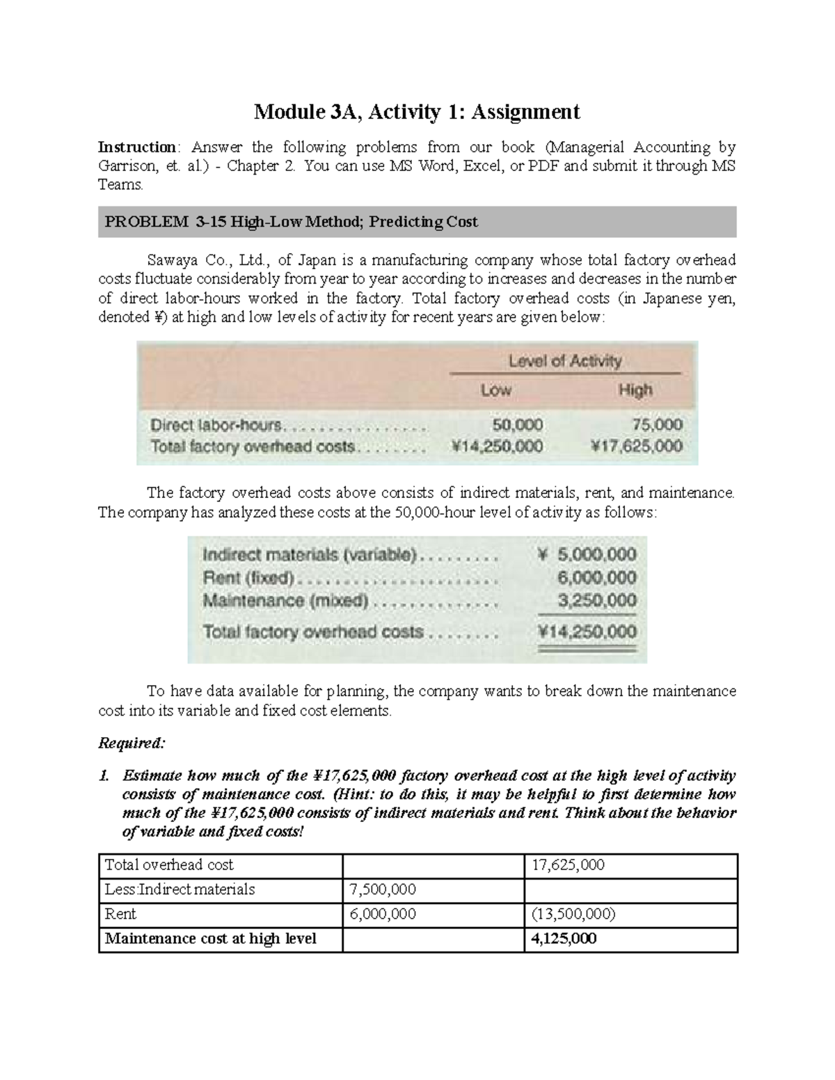 Group 3 Module 3A Activity 1: Managerial Accounting Cost Analysis - Studocu