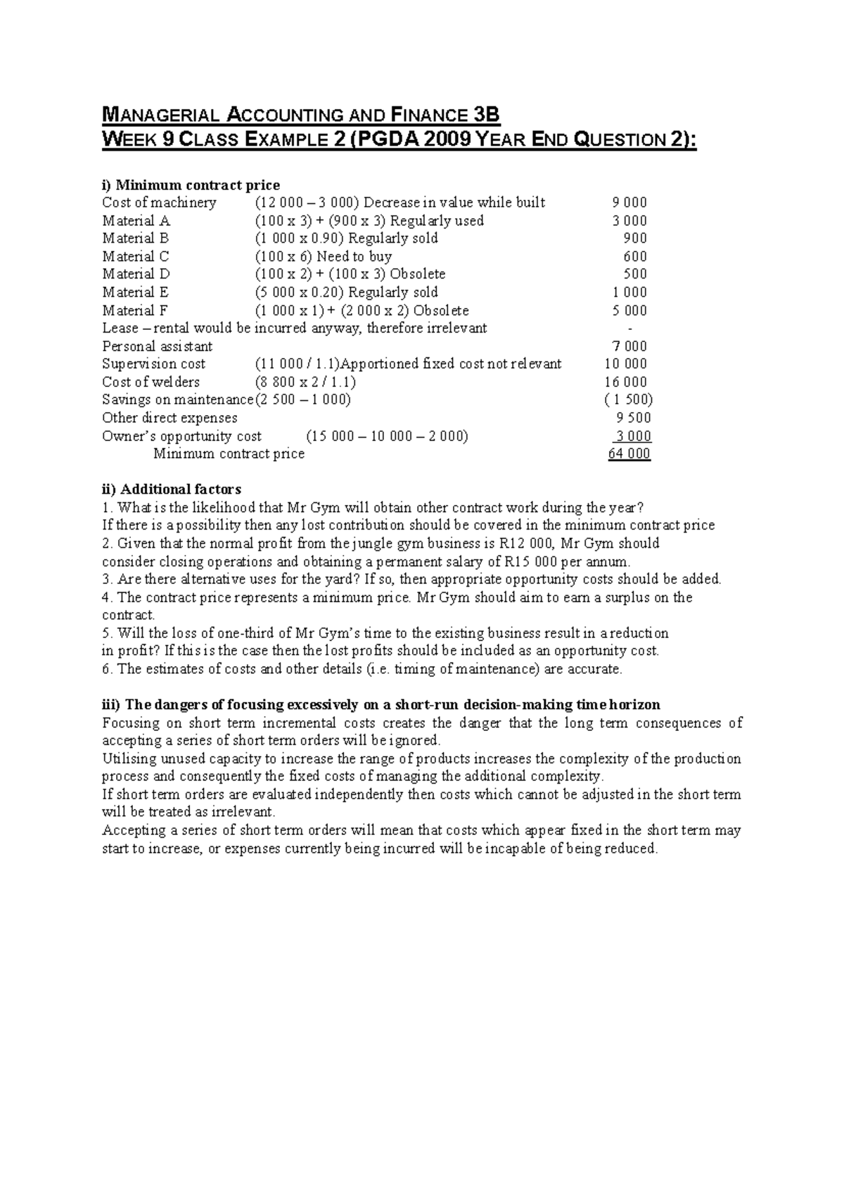 PGDA 2009 WEEK 9 MANAGERIAL ACCOUNTING LECTURE EXAMPLE 2 - Studocu
