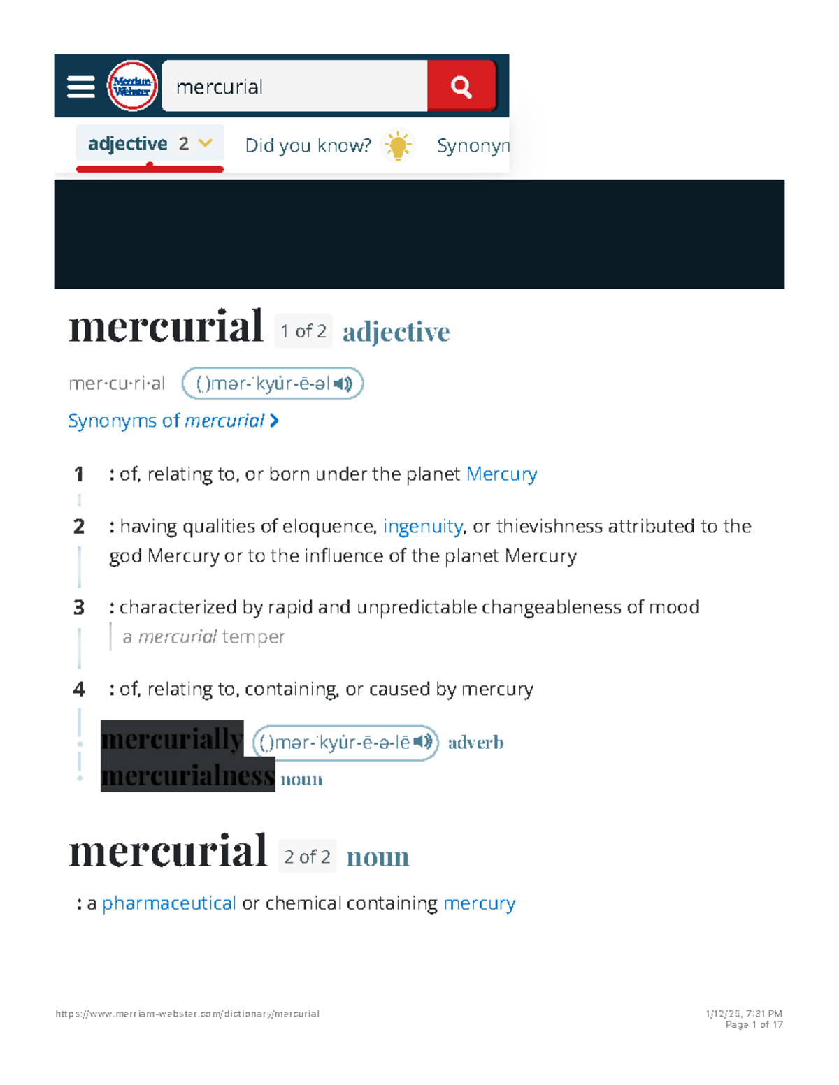 Mercurial Definition & Meaning - Merriam-Webster - mercurial adjective ...