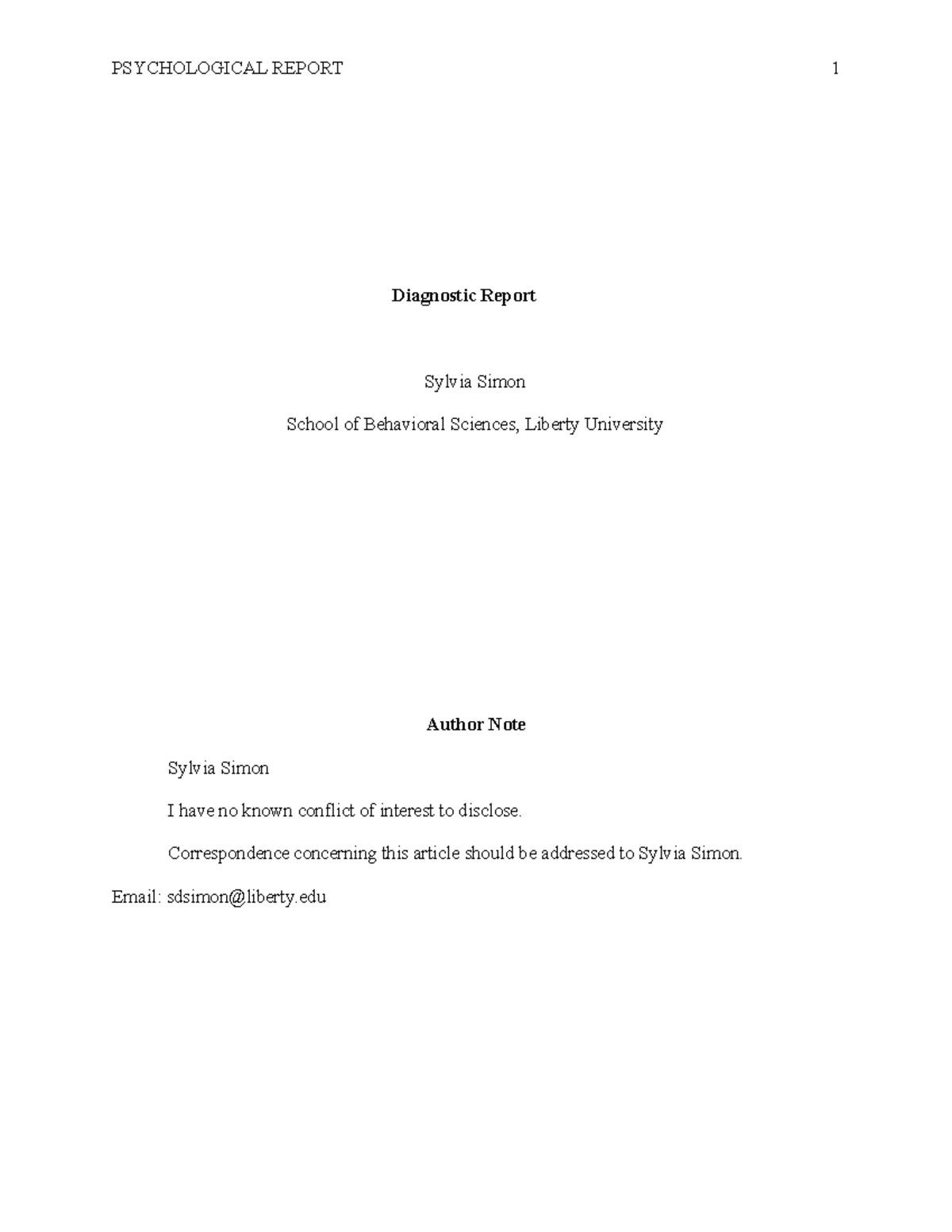 PSYCHOLOGICAL REPORT: Diagnostic Assessment of David Gates for Mission ...