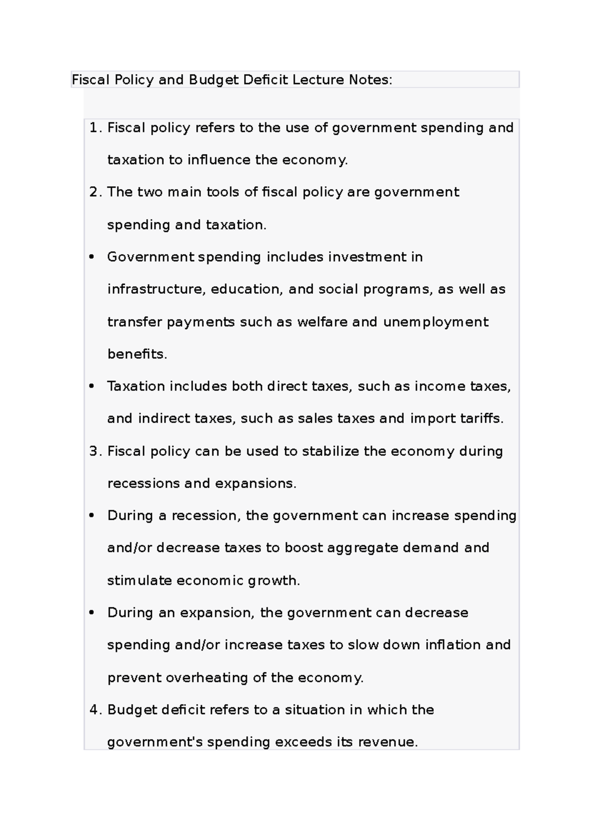 Fiscal Policy & Budget Deficit Lecture Notes (ECO 202) - Studocu