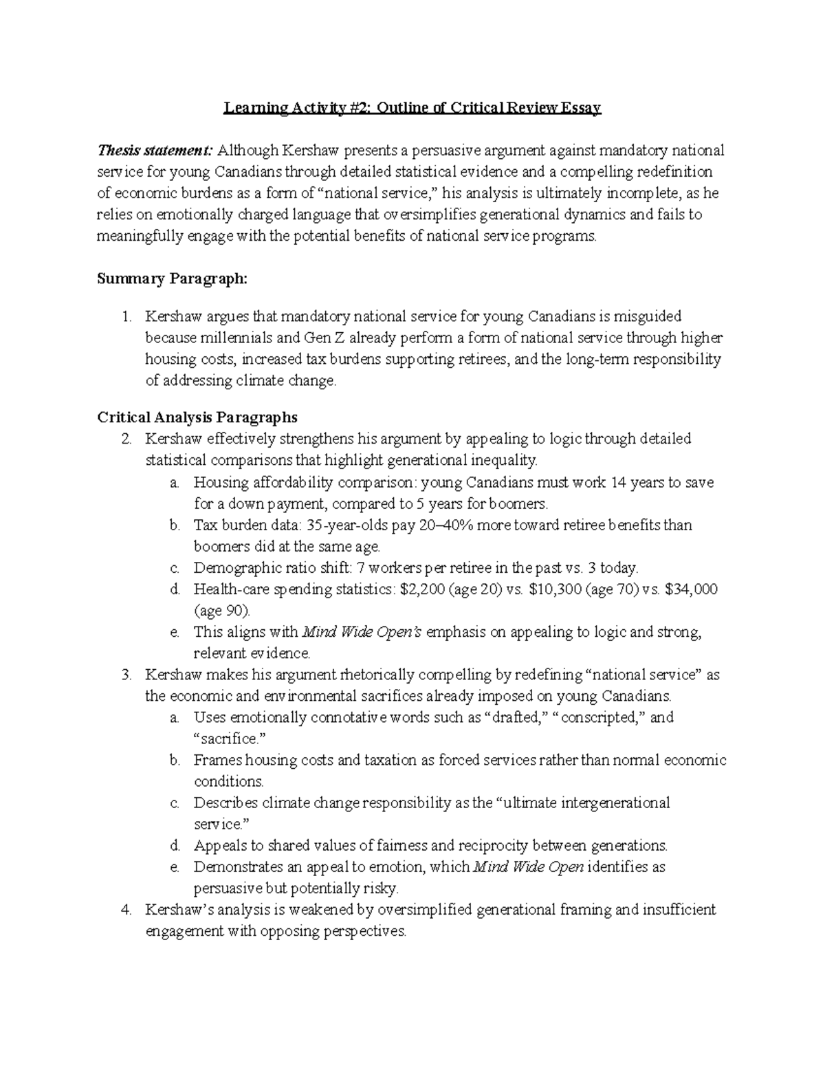 Module 2 Learning Activity: Critical Review Essay Analysis - Studocu