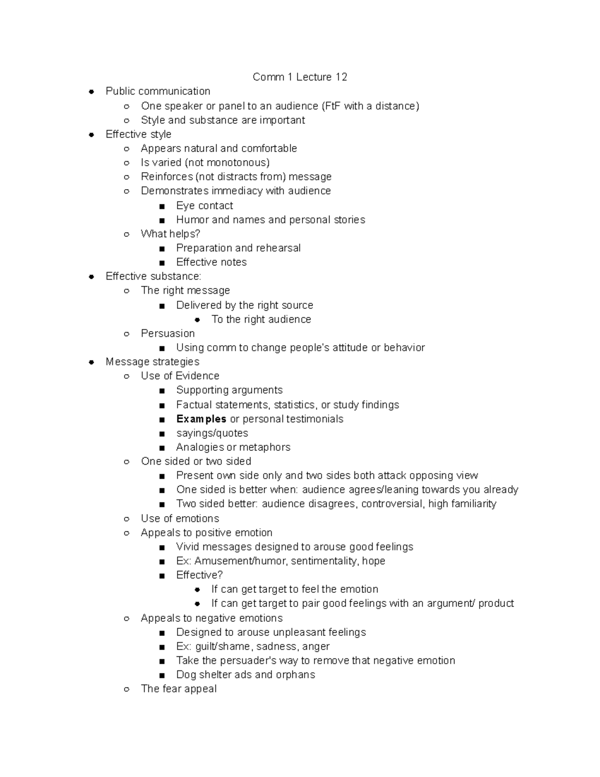 Comm 1 notes part 3 - Comm 1 Lecture 12 Public communication One ...