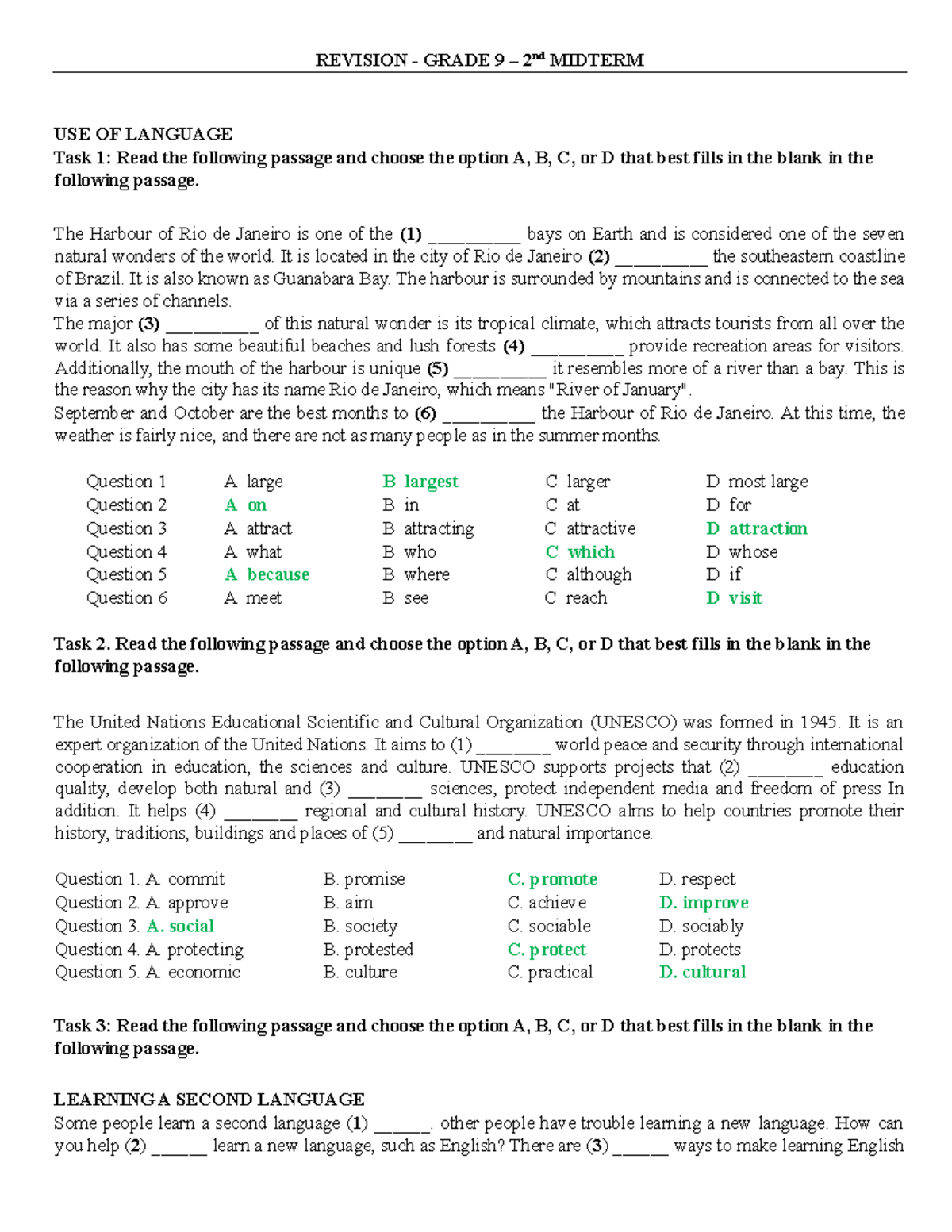 GRADE 9 2nd MIDTERM USE OF LANGUAGE Revision Notes and Answers - Studocu