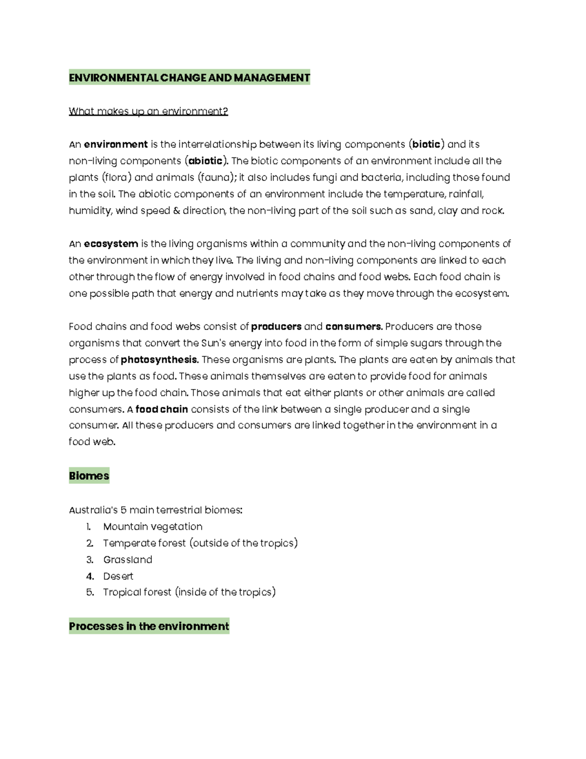 Geography HY Notes: Environmental Change & Management Insights - Studocu