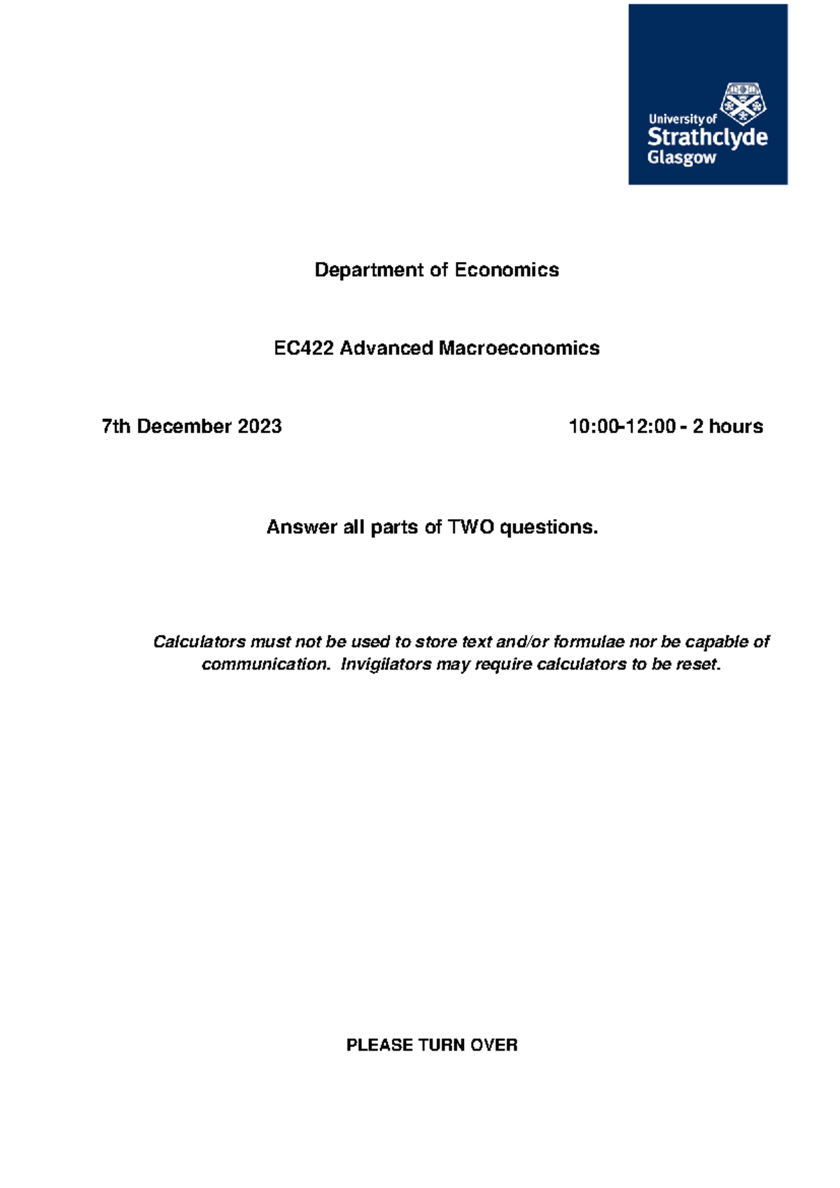 EC422 Advanced Macroeconomics Final Exam - December 2023 - Studocu