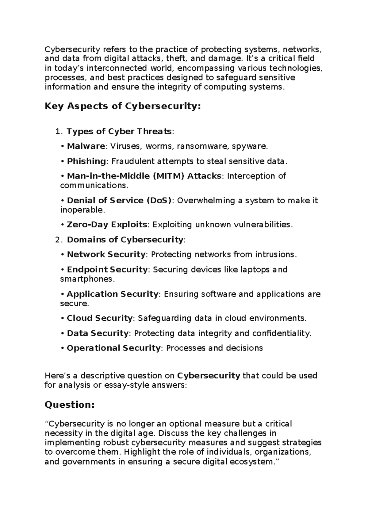 Cyber - Cybersecurity refers to the practice of protecting systems ...