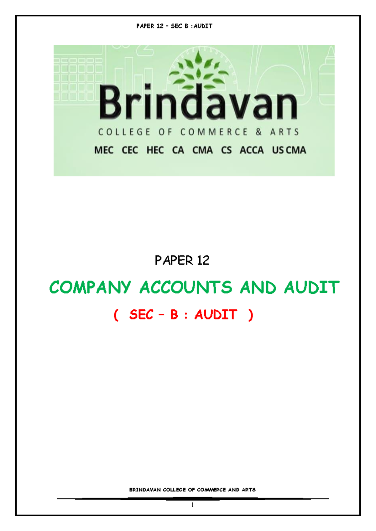 CMA Inter - Auditing - Comprehensive Study Notes for Exam Prep - Studocu