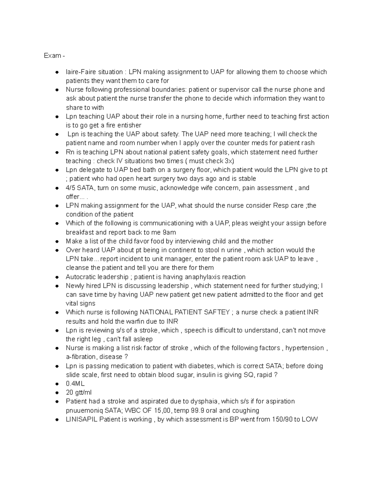 LPN 195 Exam 1: Patient Care Assignments & Safety Protocols - Studocu