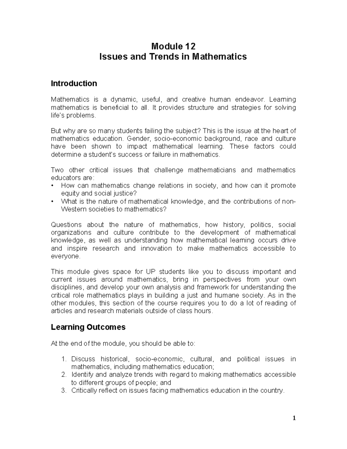 MATH 10: Current Issues and Trends in Mathematics Education Module ...