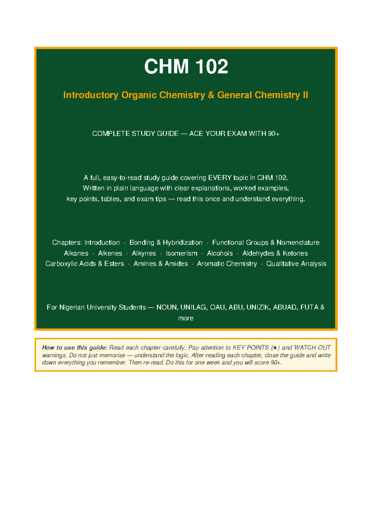 CHM 102 Complete Study Guide for Organic Chemistry Success - Studocu