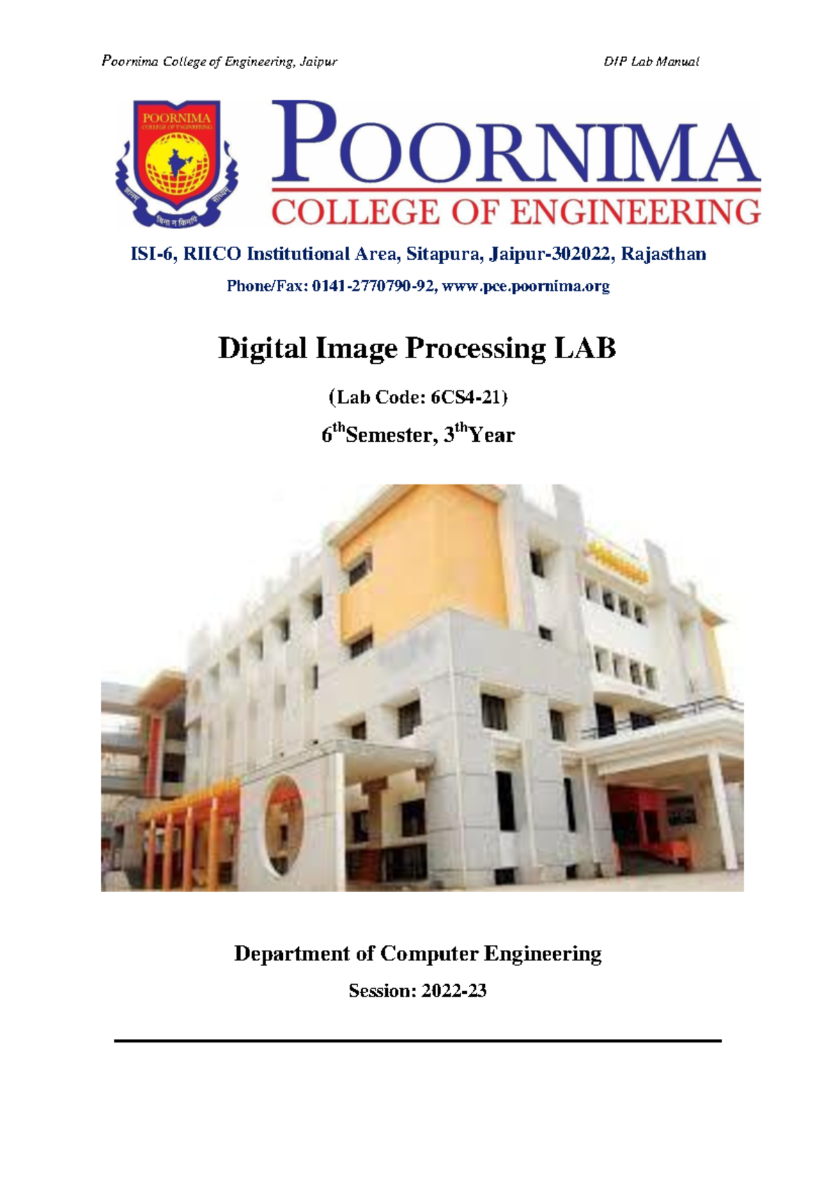 Digital Image Processing Lab Manual (6CS4-21) 2023-24 - Studocu