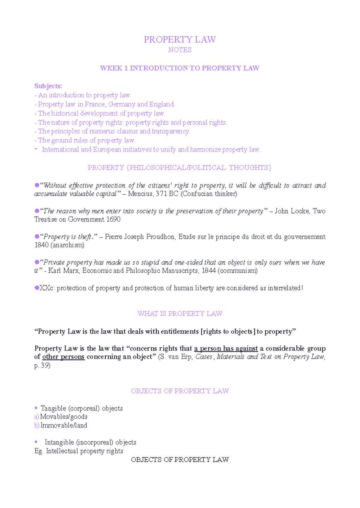 Property Law Notes PDF - Week 5 Overview and Key Concepts - Studeersnel