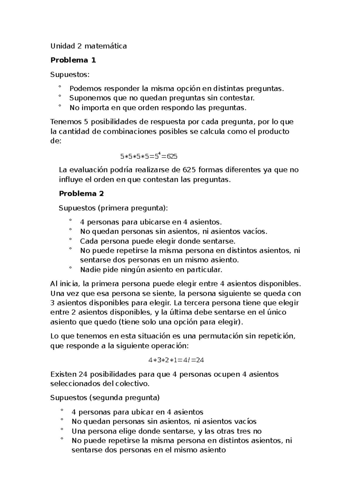 Unidad 2 Matemática: Problemas de Combinaciones y Permutaciones - Studocu