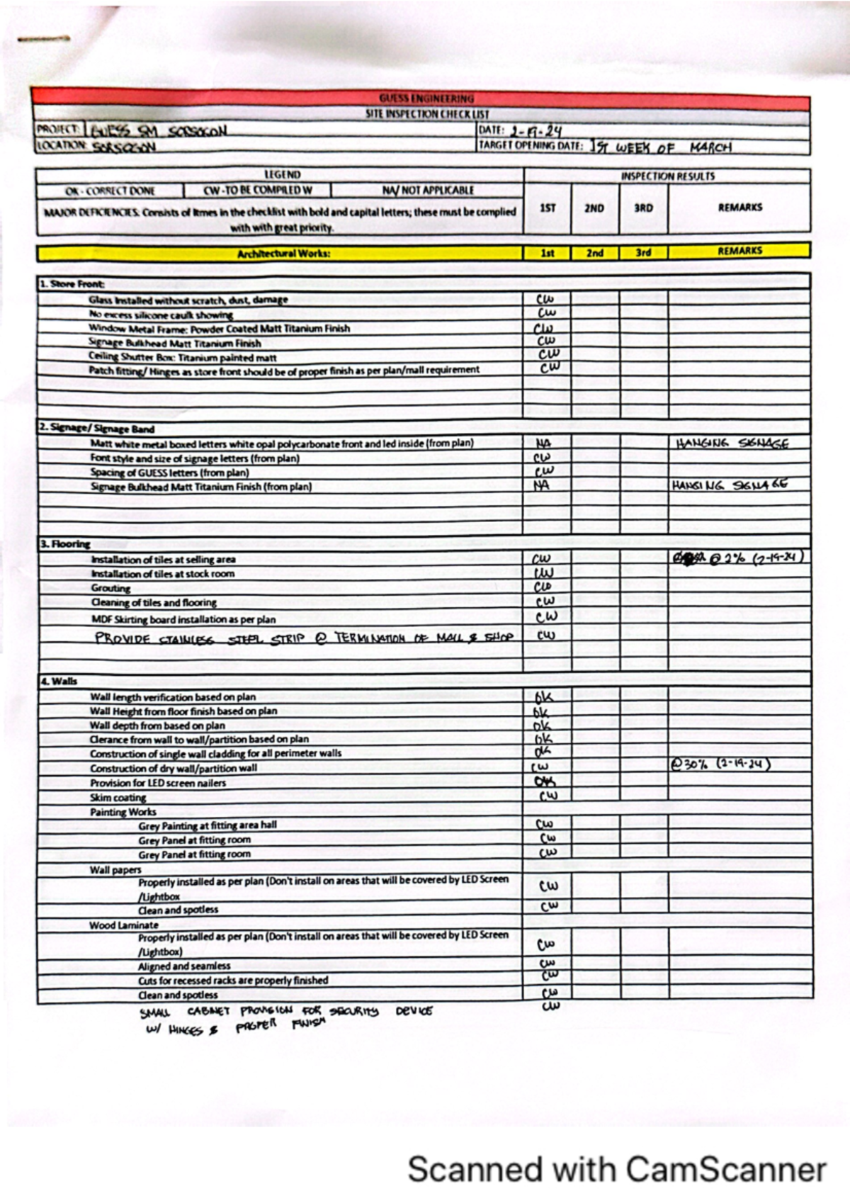 GUESS ENG 02-19-2024 Site Inspection Checklist for Project LENESS - Studocu