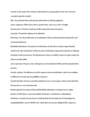 Genetics - Study Notes & Assignments - Studocu