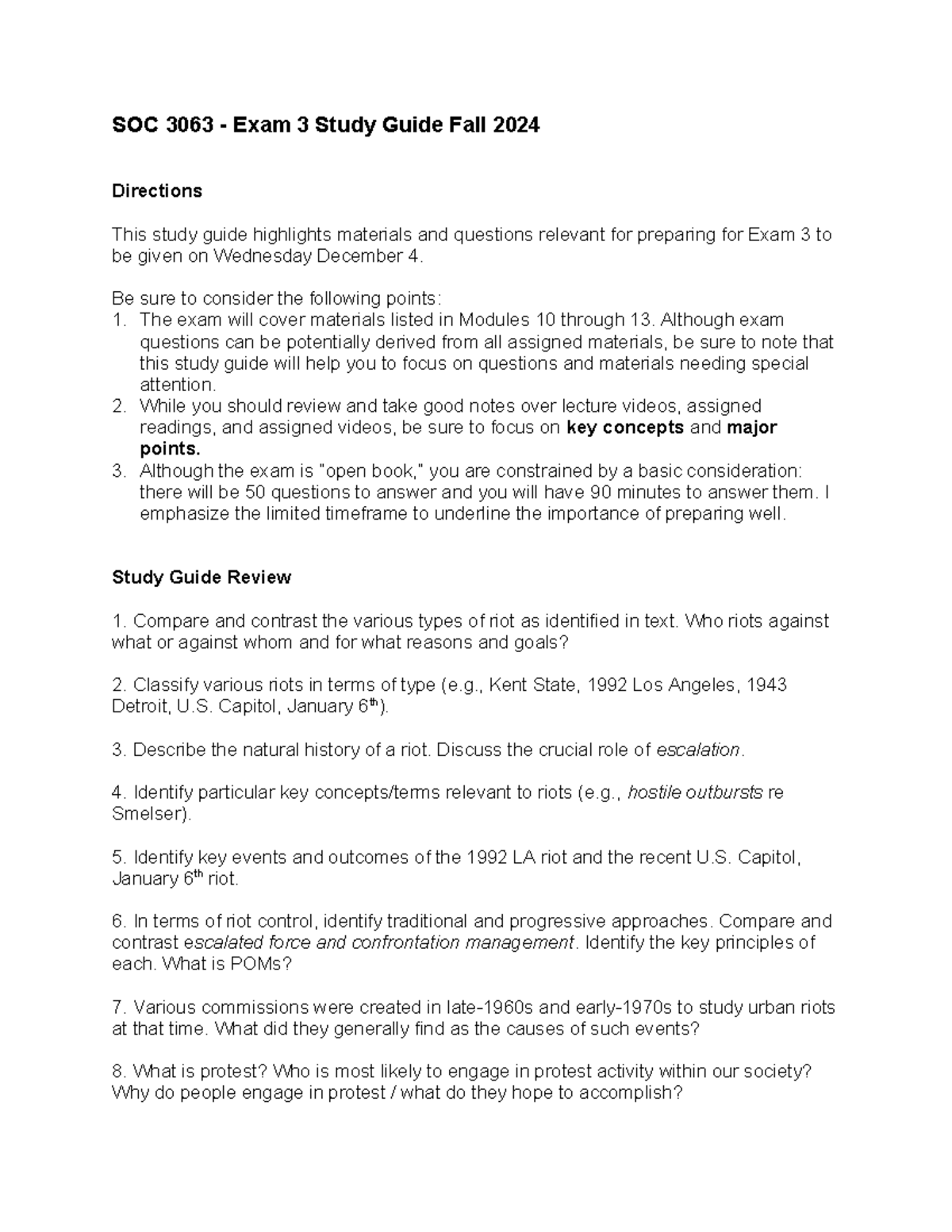 Soc3063exam3studyguide - SOC 3063 - Exam 3 Study Guide Fall 2024 ...