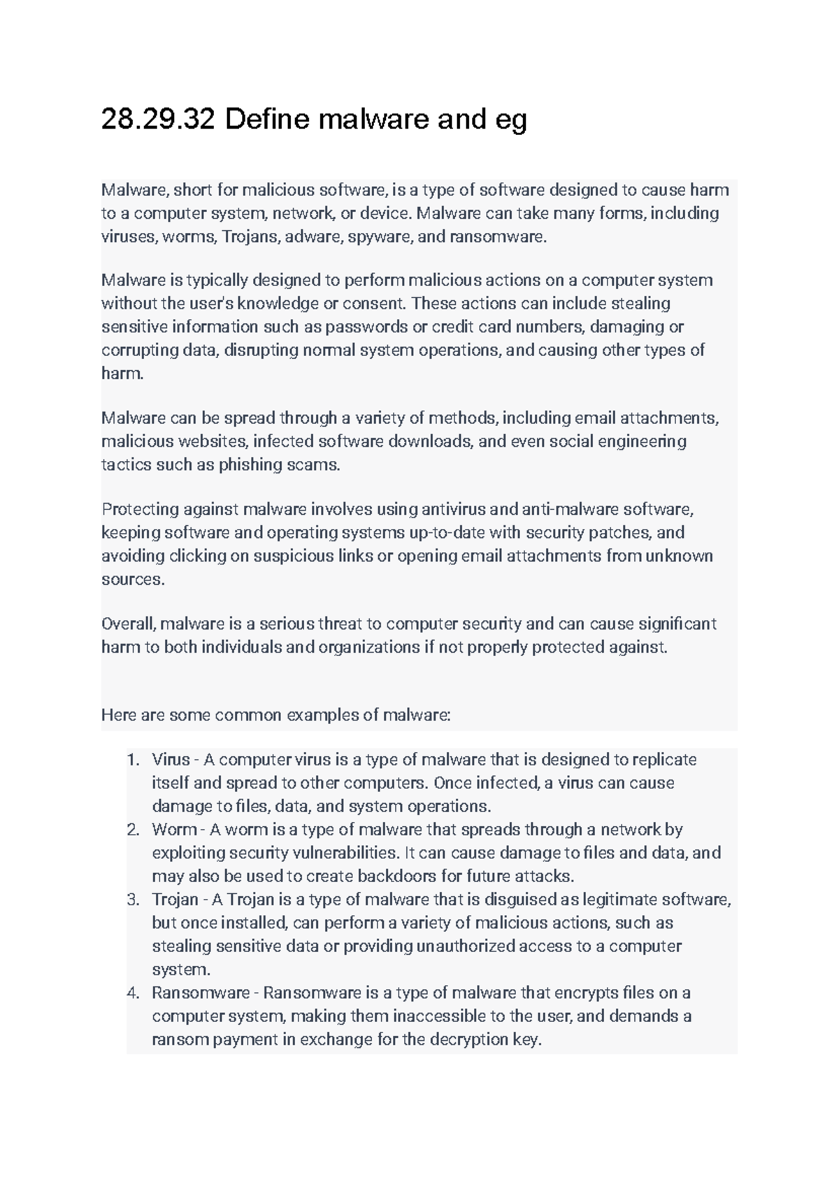 Cloud Computing -CHAP 4 SA - 28.29 Define malware and eg Malware, short ...