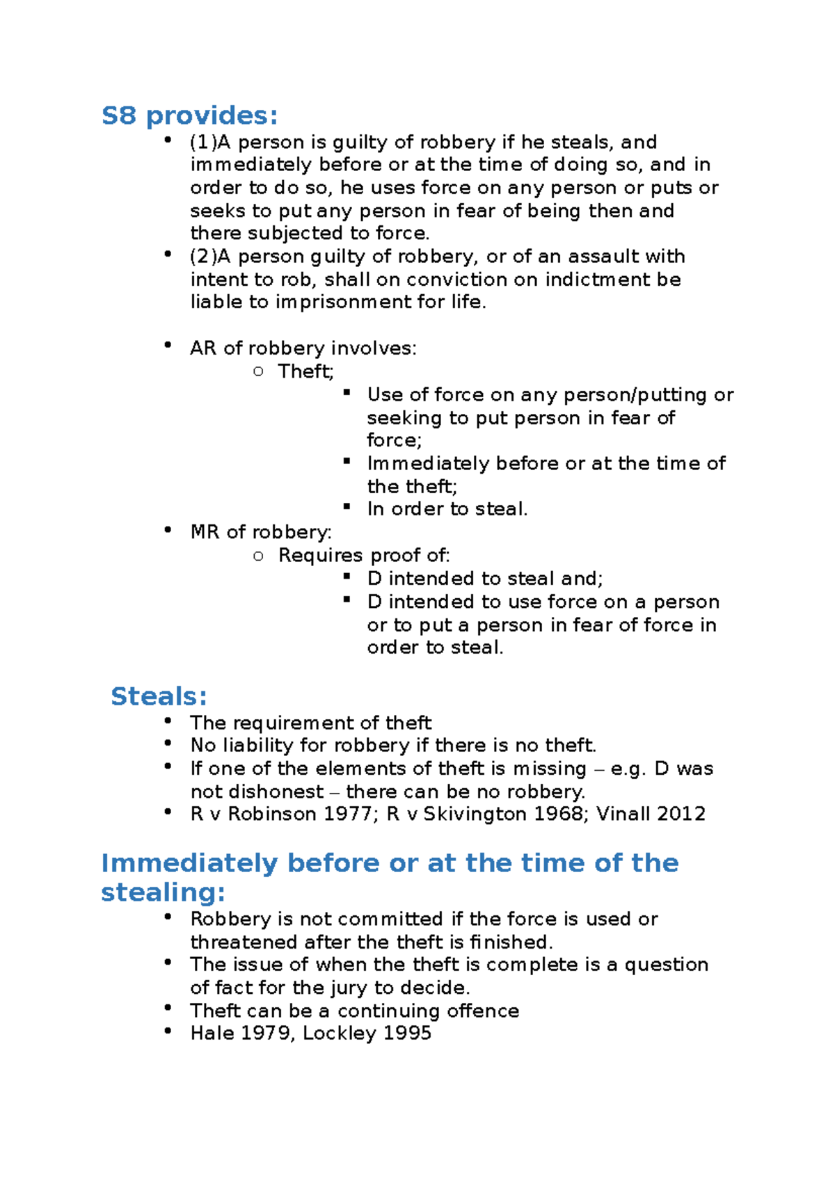 Robbery - Lecture notes 17 - S8 provides: (1)A person is guilty of ...