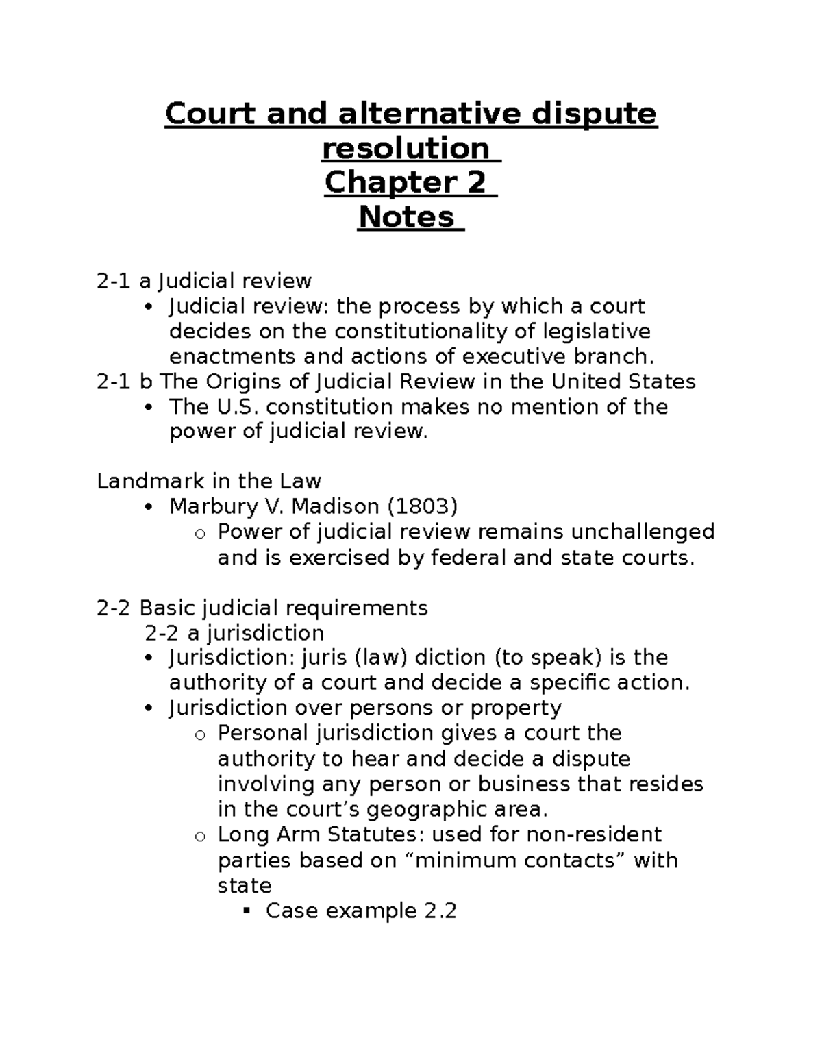 Chapter 2 Notes: Court & Alternative Dispute Resolution - Studocu