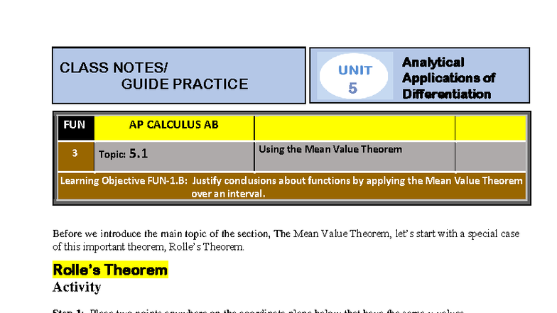 Unit 5 Notes: AP Calculus AB - Differentiation Applications & Theorems ...
