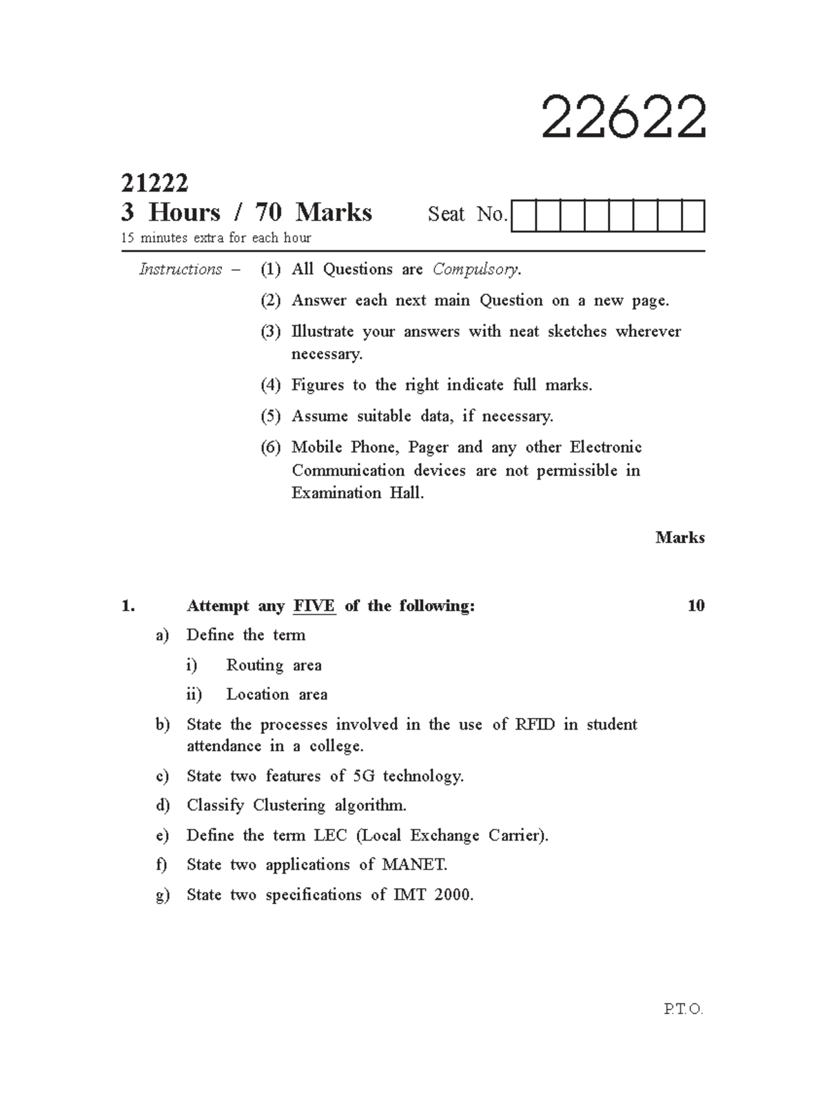 Wireless and Mobile Network Exam Paper - Course Code 22622 - Studocu