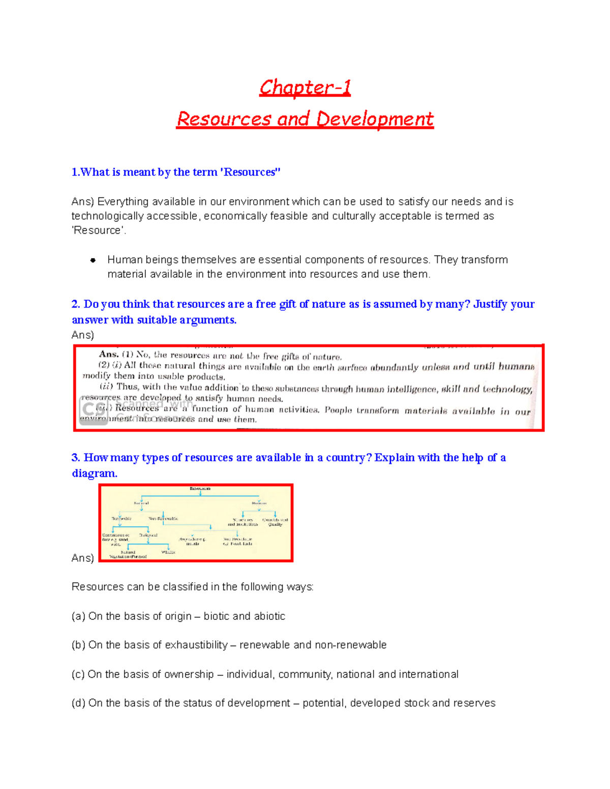 Notes-Resources and Development - Chapter- Resources and Development 1 ...
