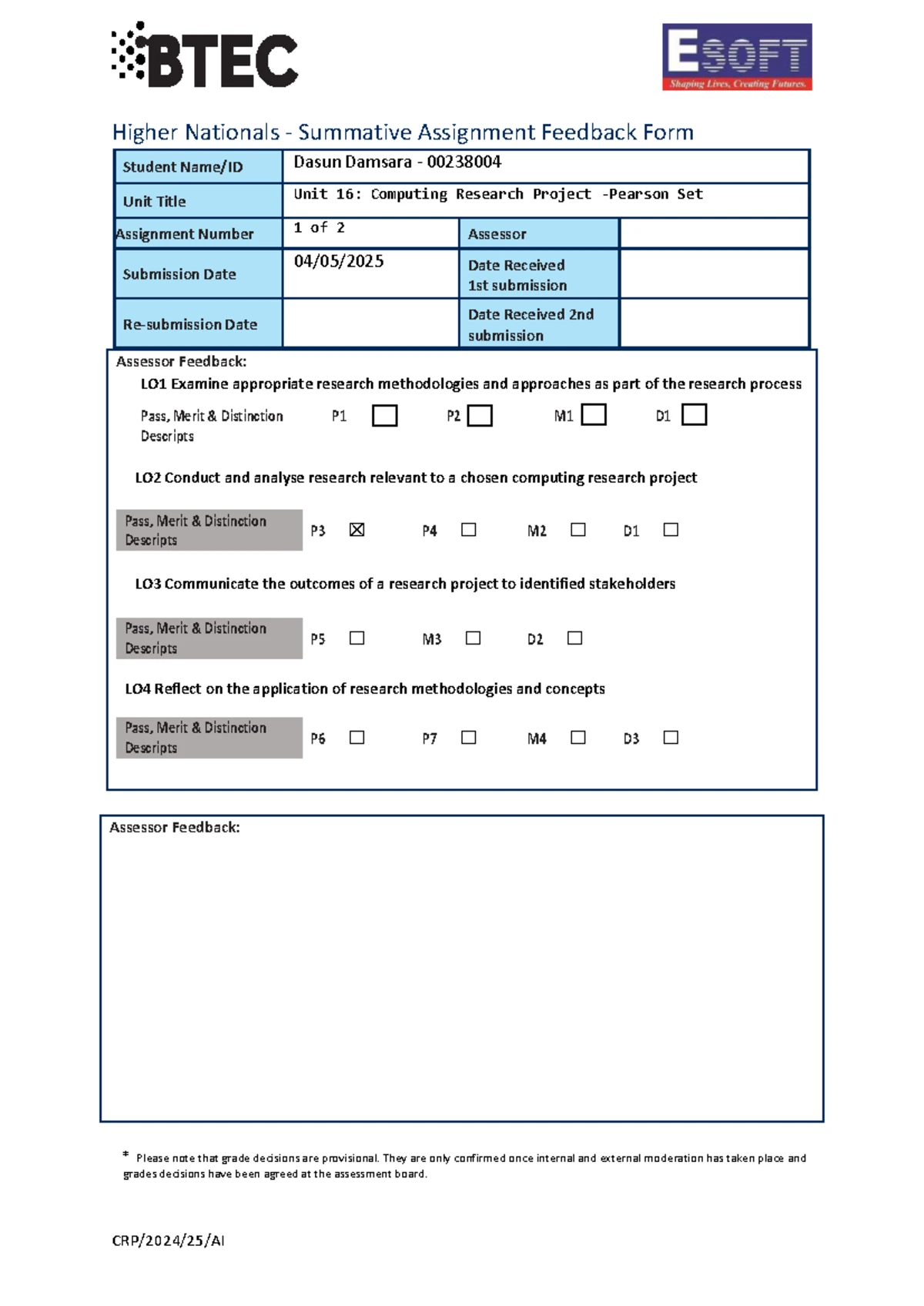 Applied Cryptography in the Cloud - Unit 30 Assignment Feedback Form ...