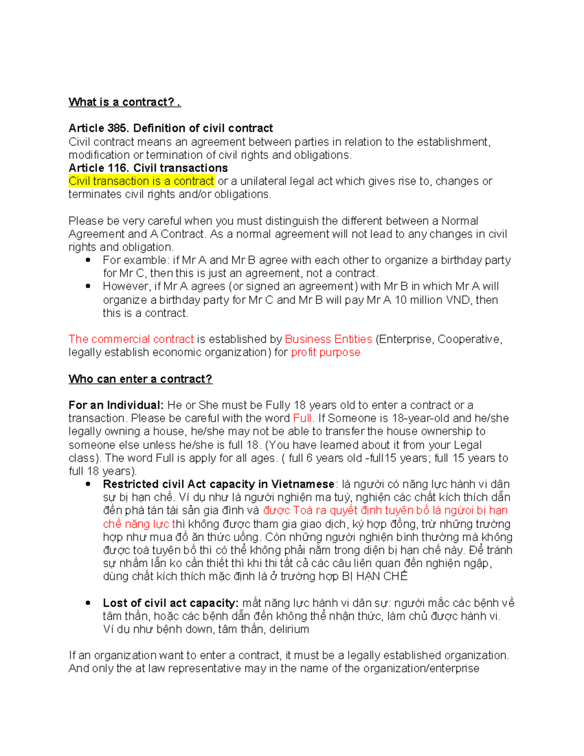 Brief revision for blaw-1 - What is a contract?. Article 385 ...