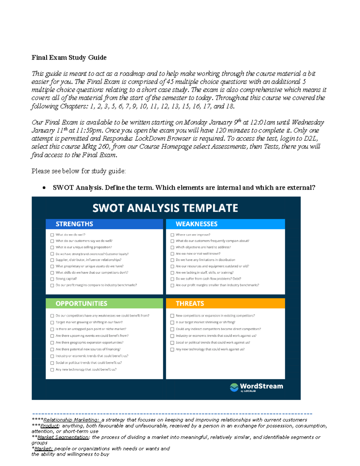 Mktg 260 Final Exam Study Guide: Key Concepts & Strategies - Studocu