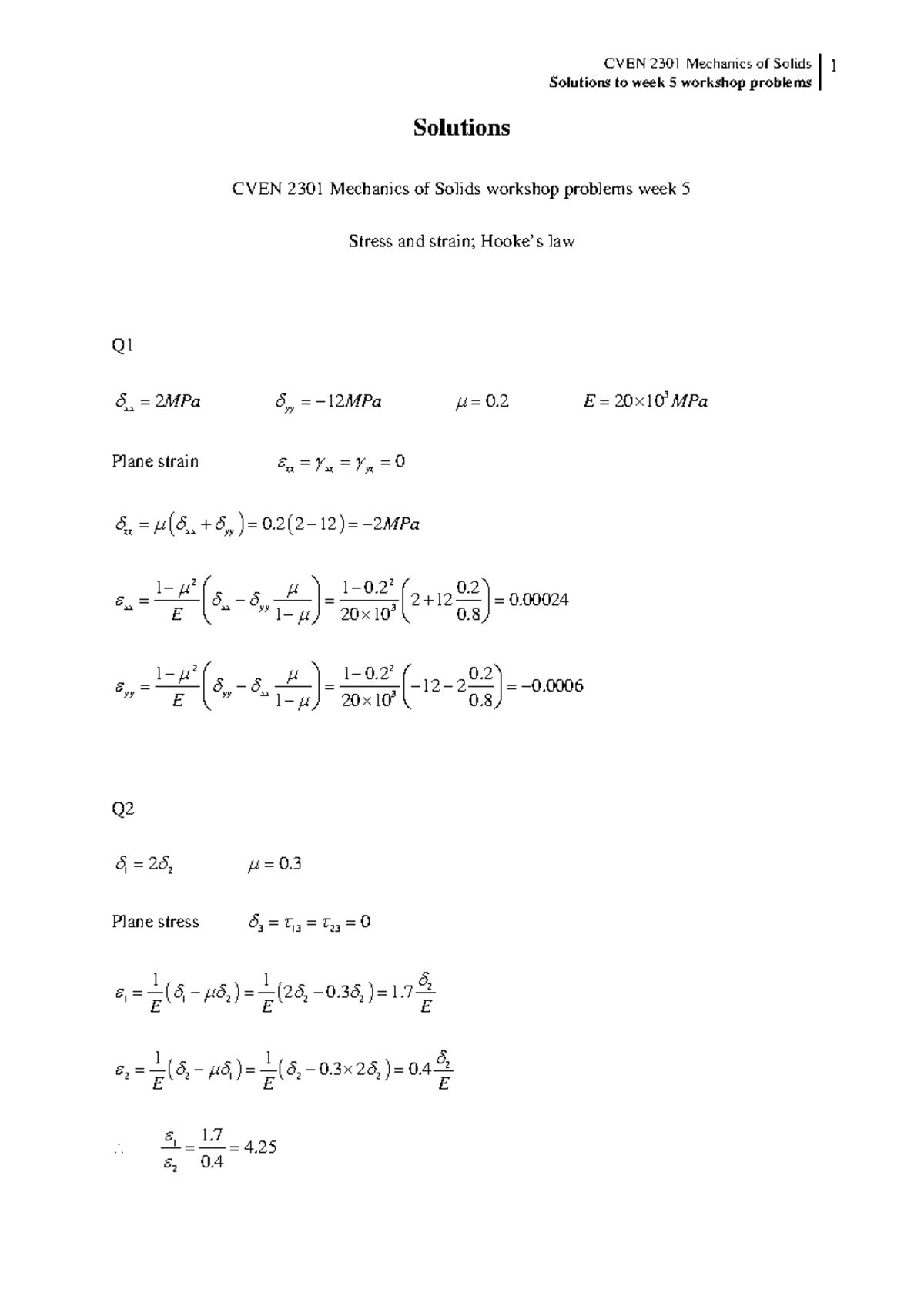 Workshop Problems Hookes Law Solutions - Solutions to week 5 workshop ...