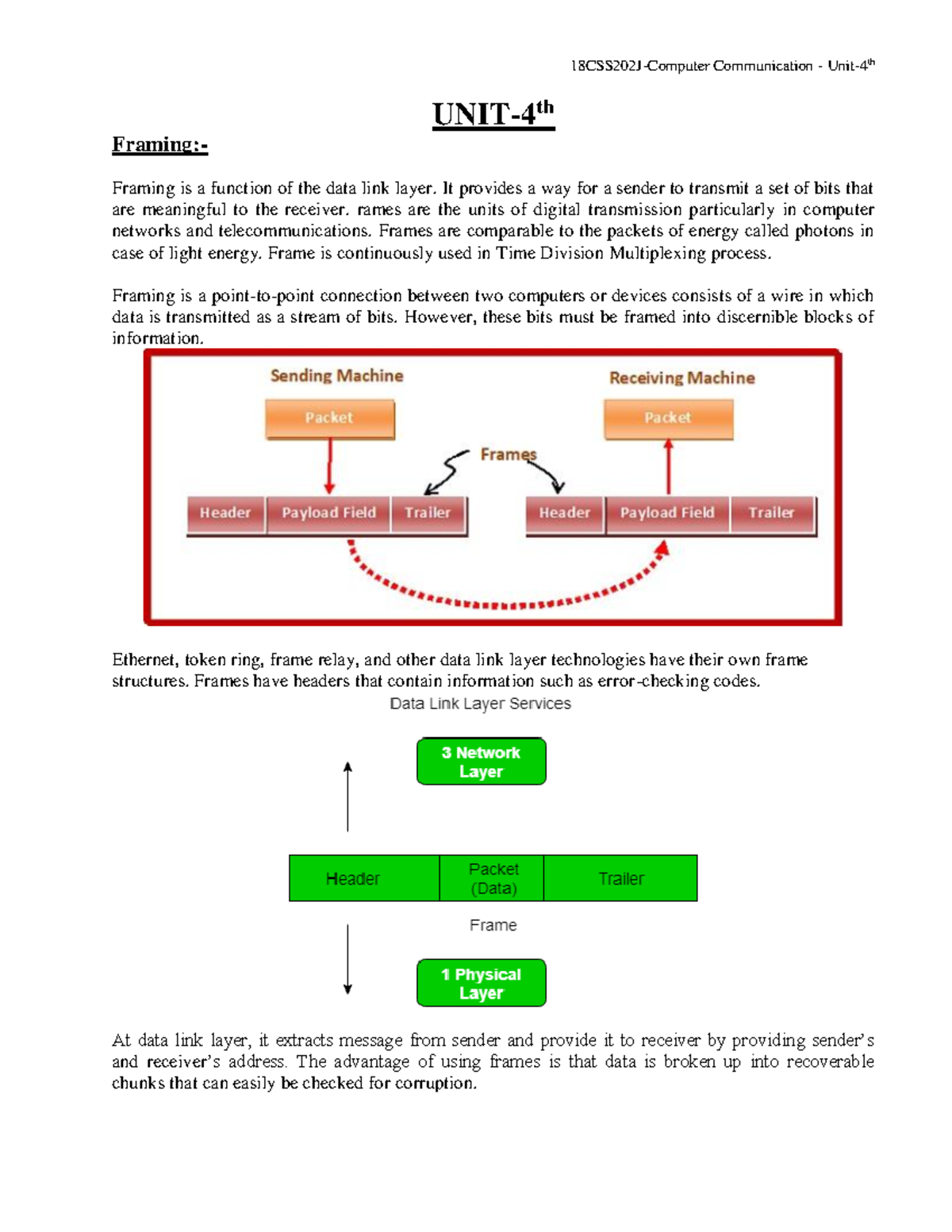 Unit 4: Computer Communication - Framing, Flow Control & ARQ Techniques ...