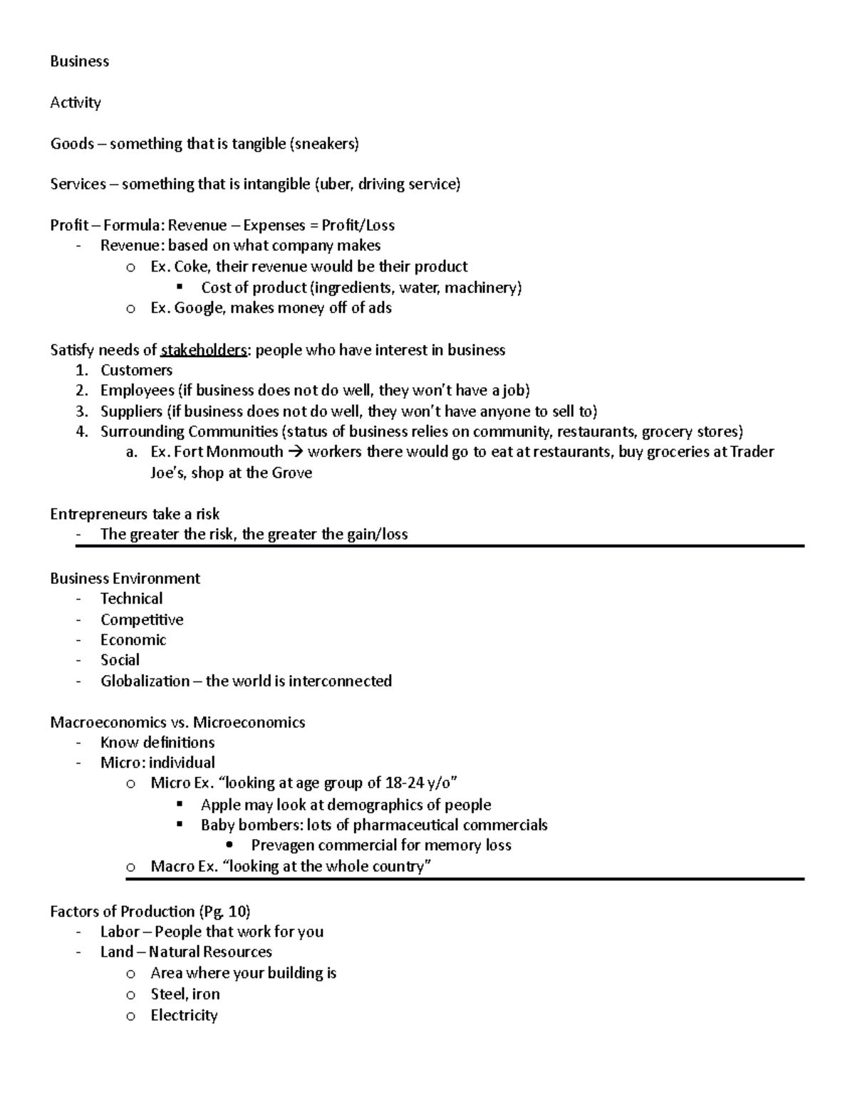 BUS 101 Chapter 1 Lecture Notes: Understanding Business Basics - Studocu