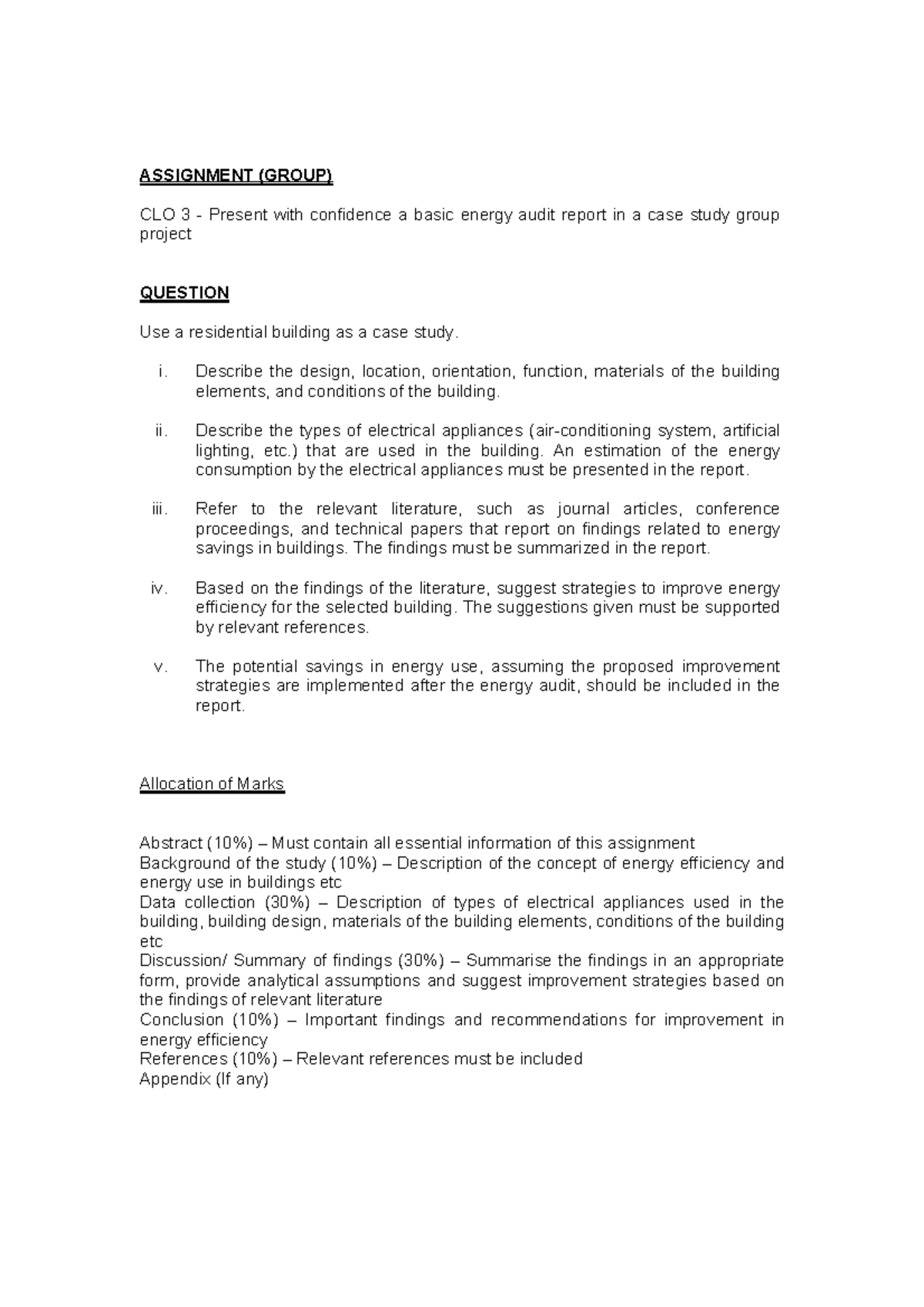 Assignment BST551 - Group Project on Energy Audit Report - Studocu