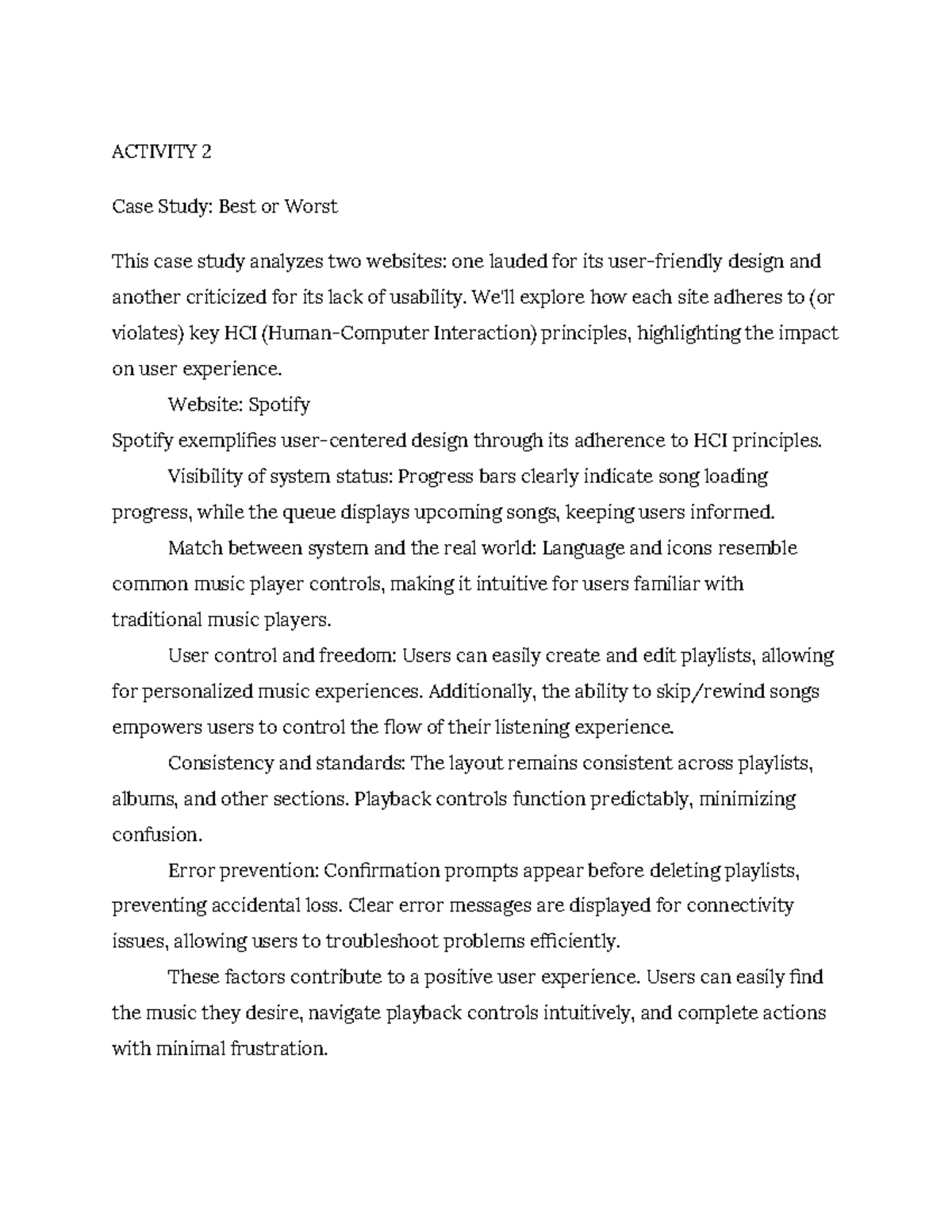 Case study - Leson - ACTIVITY 2 Case Study: Best or Worst This case ...