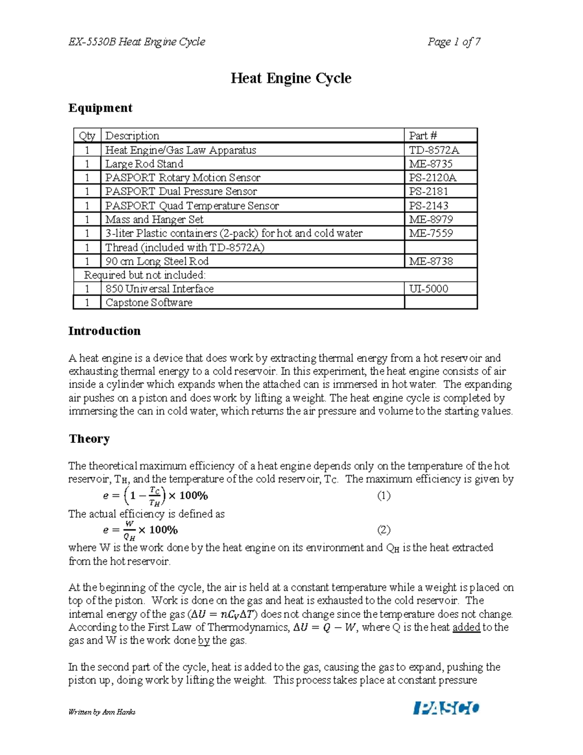 Experiment 4 SPHB031: Heat Engine Cycle Analysis and Procedure - Studocu