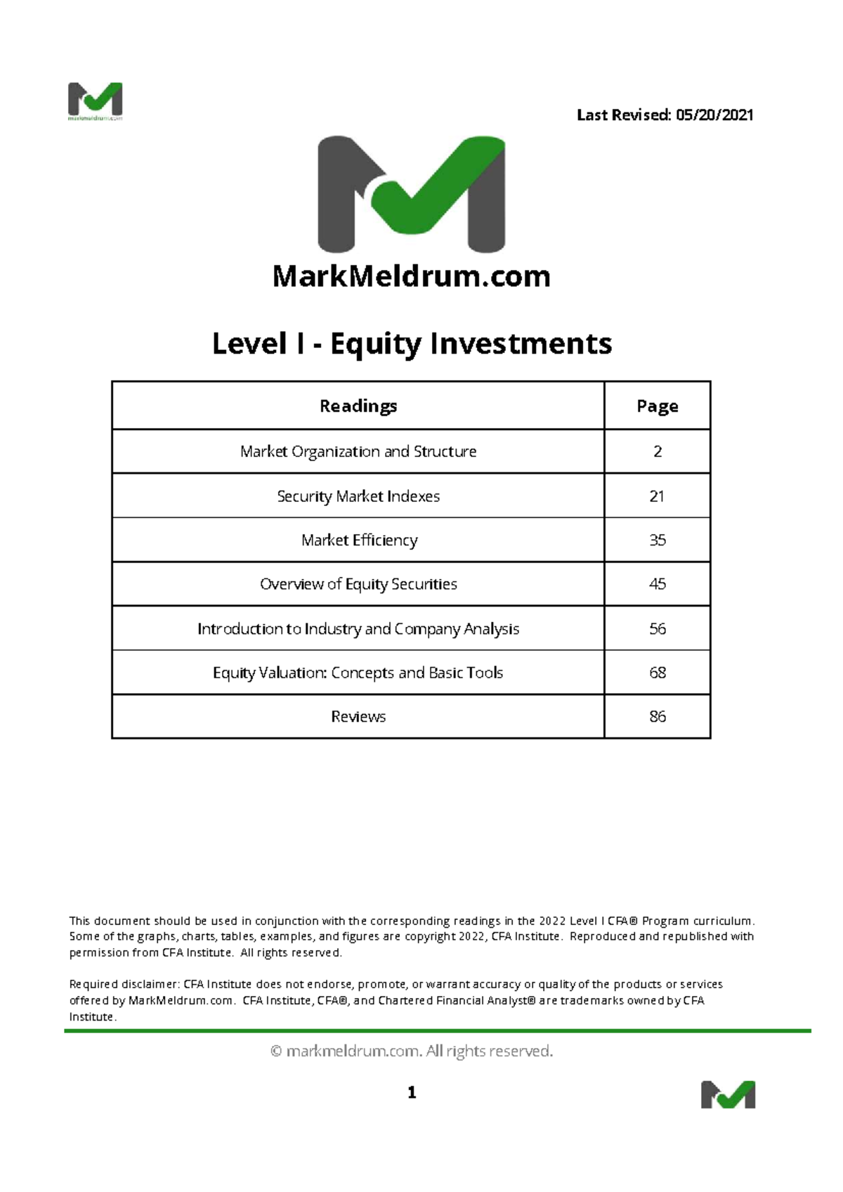 2022 LI Equity Investments: Market Structure & Security Analysis Notes ...