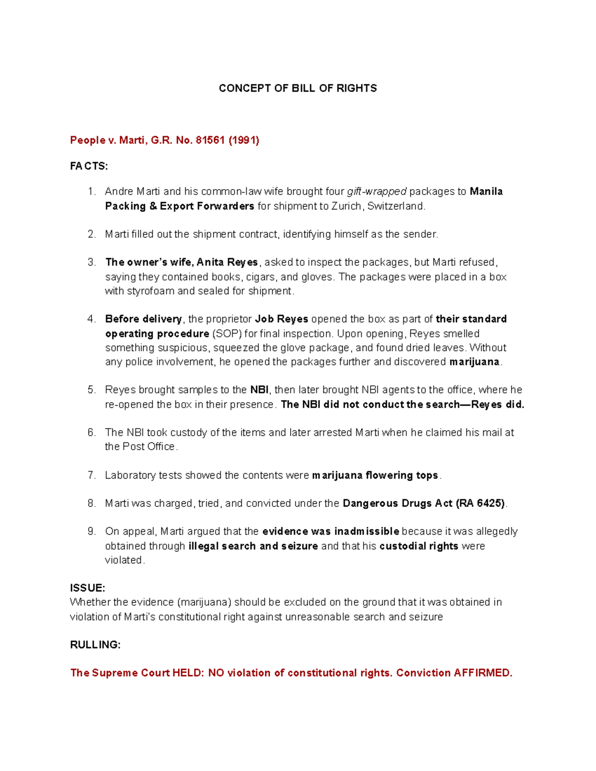 Democ 101 Finals - Bill of Rights Case Summaries and Rulings - Studocu