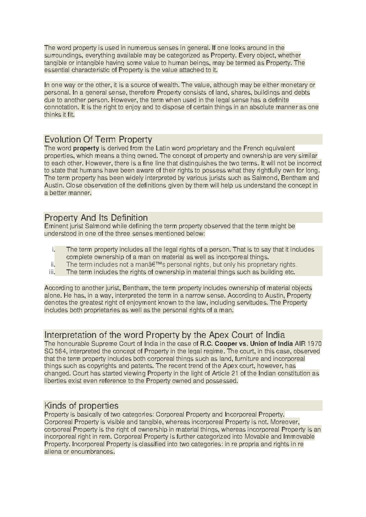 Property, possession and ownership - The word property is used in ...