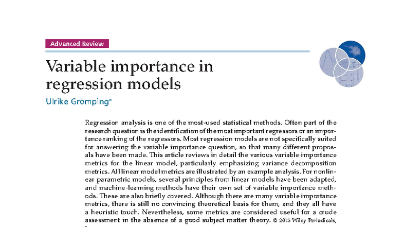 Advanced Review: Variable Importance in Regression Models (PXX) - Studocu