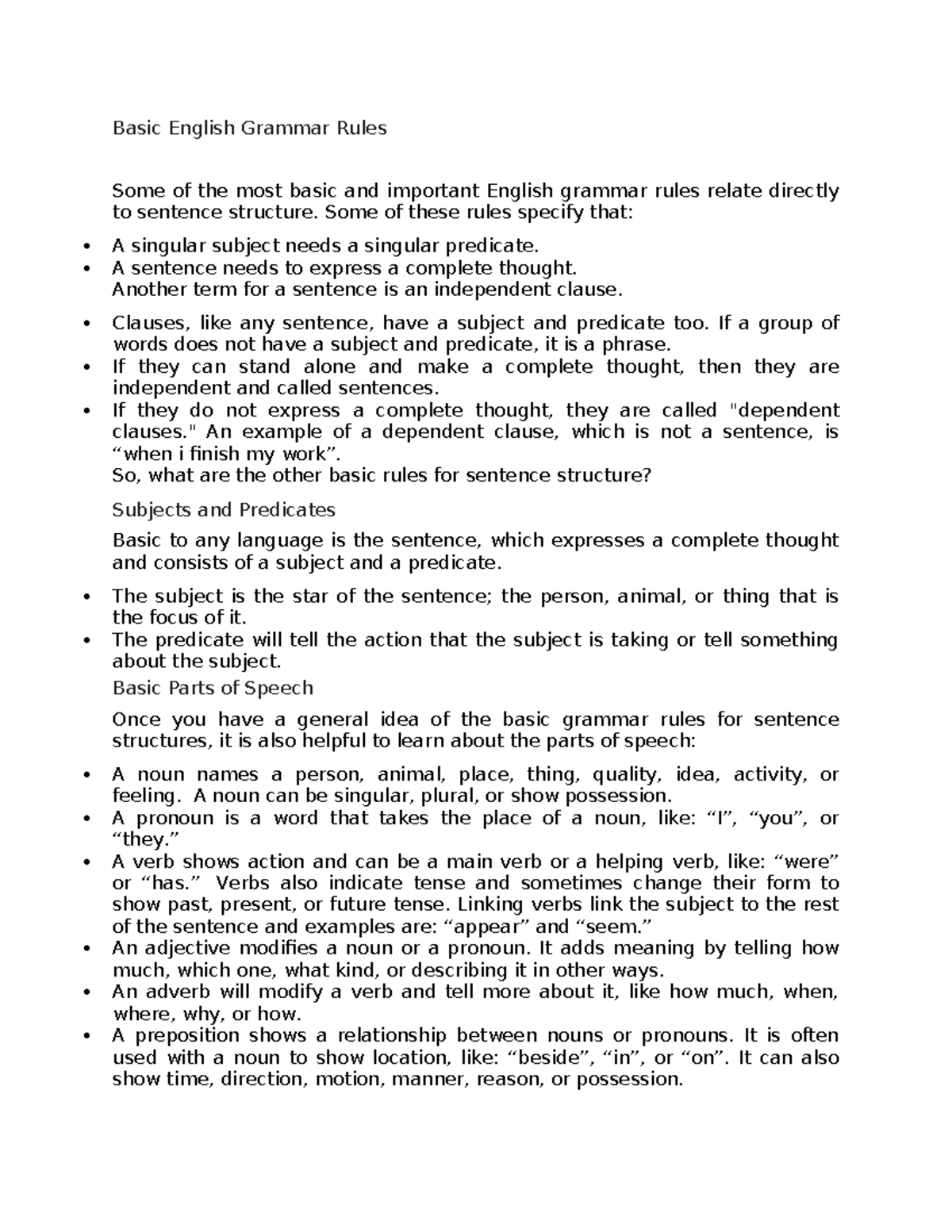 Basic English Grammar Rules - Some of these rules specify that: A ...